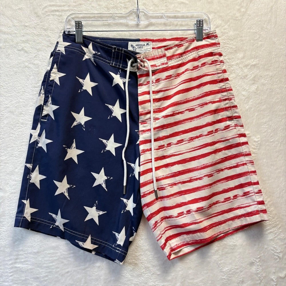 American Eagle Swim Trunks Men Sz Small‎ American Flag Stars Stripes Patriotic